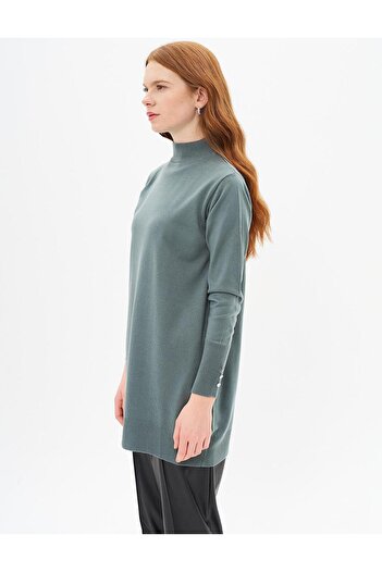 Kayra Mildew Green Turtleneck Knitwear Tunic