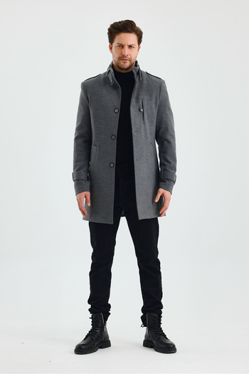 TREND KOMBİN Men's Gray Slim Fit Cashew Coat