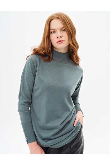 Kayra Mildew Green Turtleneck Knitwear Tunic