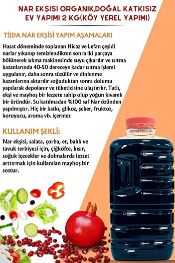 TİJDA Nar Ekşisi Organik,doğal Katkısız Ev Yapımı 2 Kg,anadolu Lezzeti(KÖY YEREL YAPIMI)