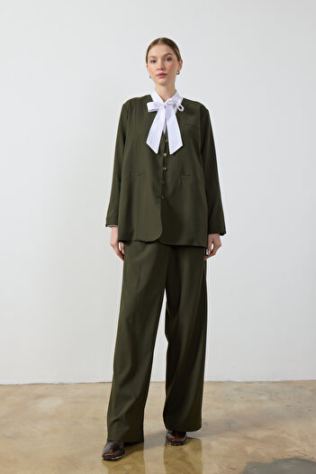 Birgül Bektaş Khaki Wide Leg Pants