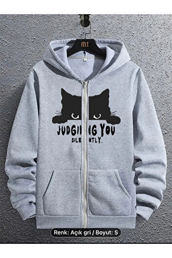 NEW TRENDY COLLECTİON Cute Cat Printed Top Quality Full Zipper 1St Class Craftsmanship 3Thread Sweatshirt Jacket