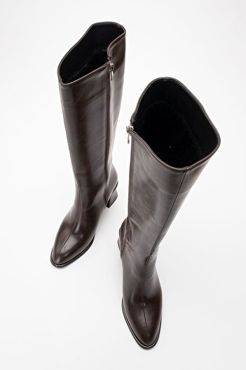 LuviShoes Γυναικείες μπότες με χοντρό τακούνι PARADİS Brown Skin