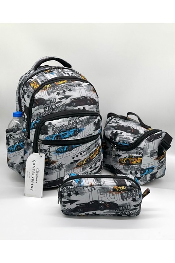 Bevitton School Bag Car Patterned First School Bag 3-Piece Set Primary School Bag