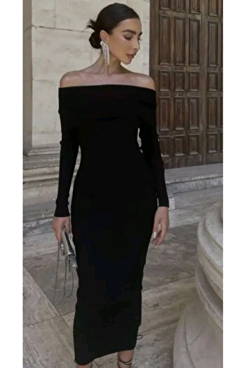 CNG MODA Madonna Yaka Şık Uzun Elbise