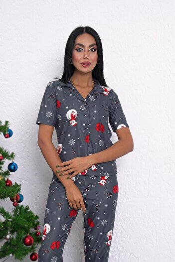 Z&G ZARRAGENBOS Kadın Süet Gömlek Yaka Önü Düğmeli Pijama Takımı