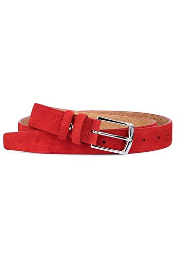 KASVA DERİ 3.5 Cm Red Suede Genuine Leather Belt