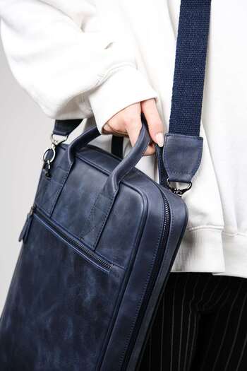 MFT Leather Design Genuine Leather Unisex Laptop & Briefcase |   Safari 2717 Tiguan Navy Blue