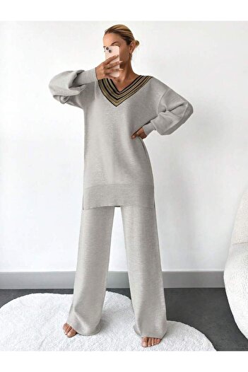 miratriko V-Neck Knitwear Women's Double Set