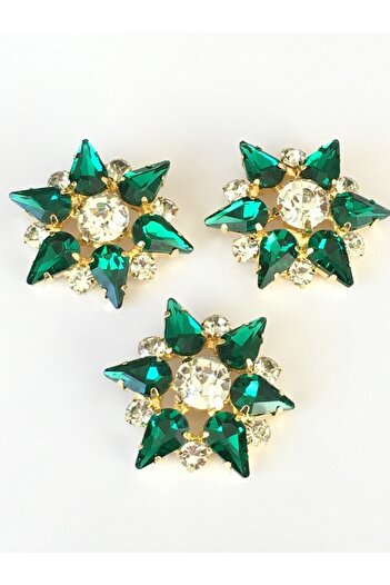 karantuhafiye Stone Button Big Star Model Set of 3 Emerald Green