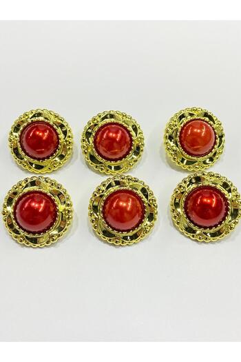 karantuhafiye Vintage Şeri - Σετ κουμπιά με μαργαριτάρια 2,5 εκ. Σετ 6 τεμαχίων (Χρυσό - Κόκκινο)