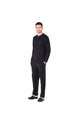 D'S Damat Black Long Sleeve Pajama Set - Half Placket