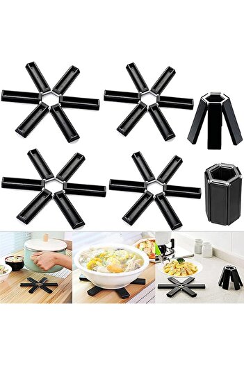 MAİN SHOP 4 Pieces of Heat Resistant Practical Foldable Trivet |   Modern Trivet Non-Slip Pot Mat M-021