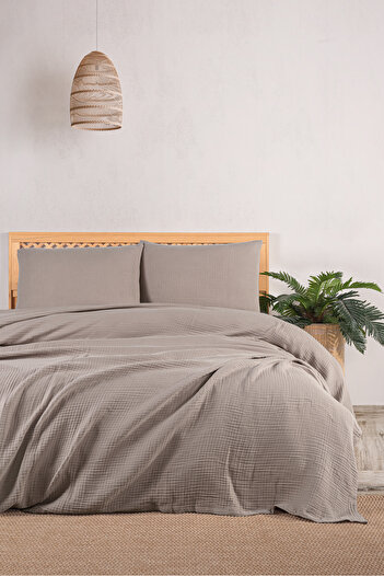 MYLASA HOME Muslin Single Bed Cover Set 180 X 230 Cm, 2 Pieces, Summer Pillow Case and Pique Set