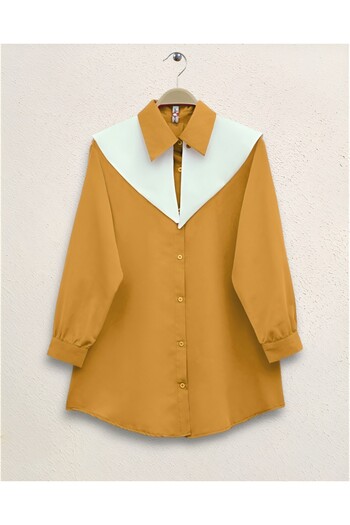Modamorfo Terikoton Sailor Collar Shirt - Mustard