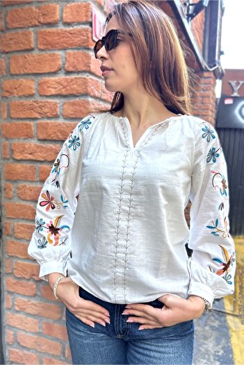 Ateilerdijle Vintage Judge λαιμόκοψη Raglan μανίκι μπλούζα με κέντημα λουλουδιών