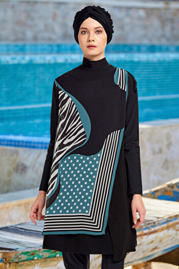 Remsa Mayo 3-Piece Pareo Lycra Fully Covered Hijab Swimsuit Adasea 4365 Black