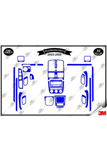 FD Damla Etiket Volkswagen Golf 5 2003-2008 Decorație albastră pentru consola de torpedo - Set de 33 de piese din furnir de mahon