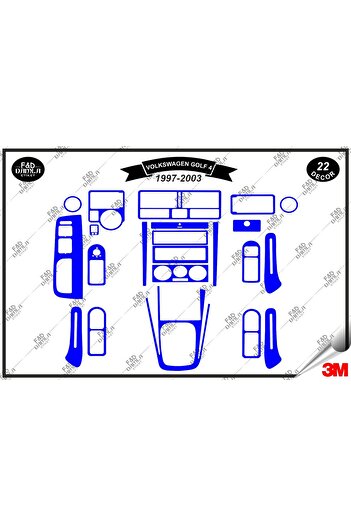 FD Damla Etiket 2003 Volkswagen Golf 4 Blue Consolă Torpedo Trim - Set de 22 bucăți din furnir de mahon
