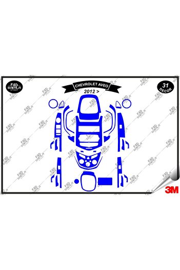 FD Damla Etiket Chavrolet Aveo 2012 Torpedo - Set de 31 de piese din lemn de mahon albastru