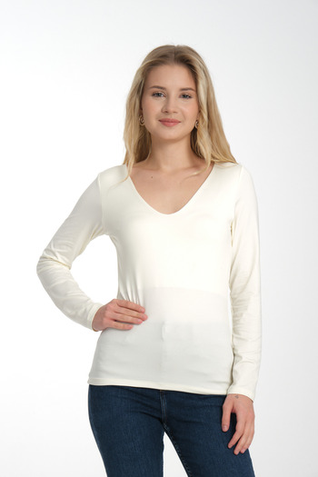 Kallisto Ecru V-Neck Long Sleeve Blouse