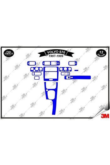 FD Damla Etiket Volvo S70 1997-1999 Decorație albastră pentru consola torpedo - Set de 12 bucăți din furnir de mahon