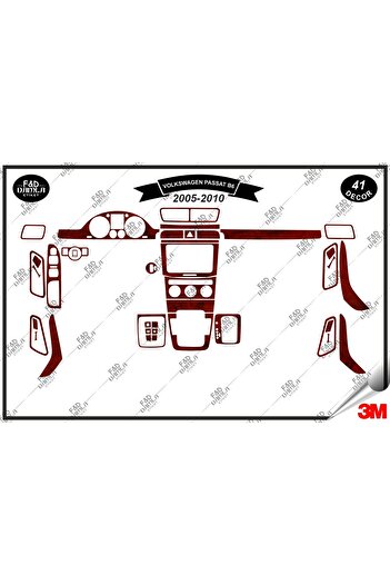 FD Damla Etiket 2005-2010 Volkswagen Passat B6 Garnitură consolă torpedo - Set de 41 bucăți din furnir de mahon