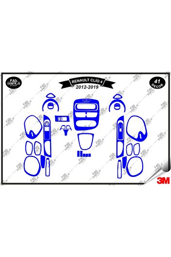 FD Damla Etiket Renault Clio 4 Blue Consolă Torpedo Trim - Set de 41 de piese din furnir de mahon (2012-2019)