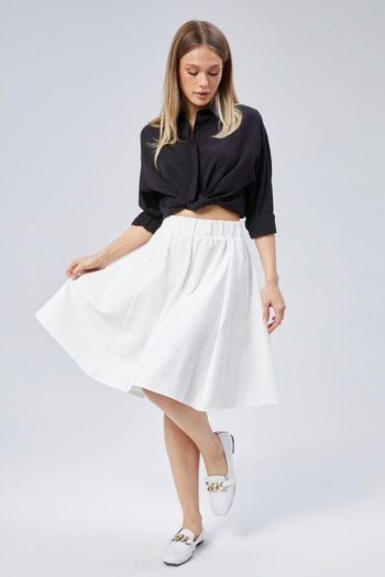 BNZ TEKSTİL Midi Length Flared Linen Skirt