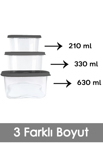 Meleni Home Microwave Food Storage Set of 15 - Food Square Pattern, Anthracite Color, Suitable for Deep Freezer