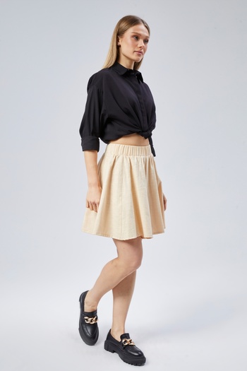 MAKSEN TEKSTİL Flammed Linen Piece Short Clous Skirt