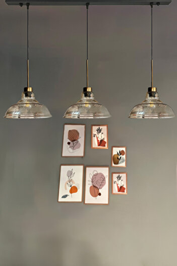 Bamyum Üçlü Vishi Glass Cam Bal Rengi Avize Eskitme Başlık Retro Sarkıt Lamba Restoran Salon Aydınlatma