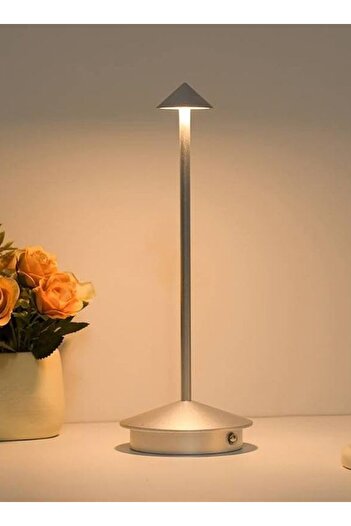 Taimi Wireless Touch Dimmable Table Lamp, Rechargeable 1500mAh, 3-Color LED, Silver