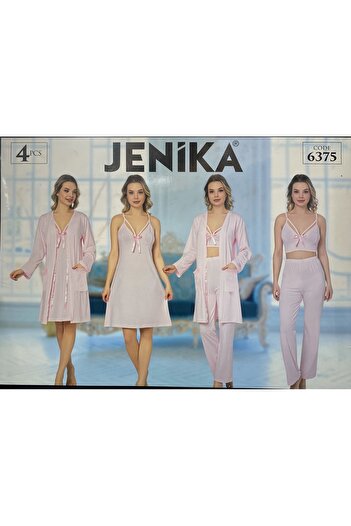 LAYLA JENİKA penye  4’lü gecelik sabahlık pijama takım