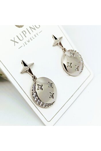 XUPING JEWELRY Women's Vip Xuping Platinum Moon Pole Star Zircon Stone Dangle Earrings