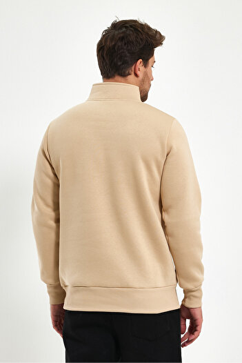 AMAZING CRASH High Collar Half Zipper Basic Sweatshirt