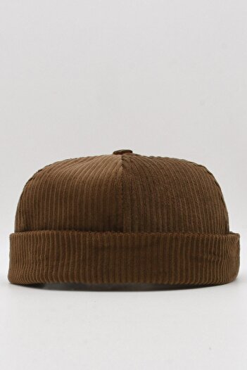 Külah Men's Brown Velvet Docker Beret Folding Cap Hat