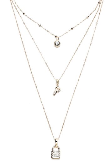 Modex Multiple Necklace Set with Gold Colored Lock Figure