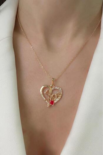 Modex Gold Color Mother Mom Enamel Heart Figured Necklace