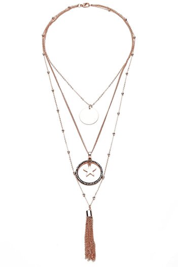 Modex Rose Color Star and Marcasite Stone Detailed Triple Necklace