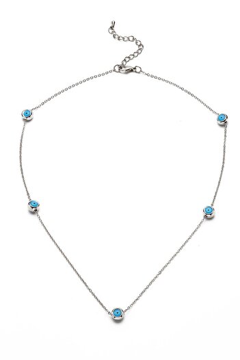 Modex Silver Color Evil Eye Thin Chain Necklace