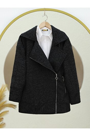 Modamorfo Front and Pocket Zippered Lined Boucle Jacket - Black