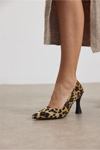 Demashoes Taba Leopar Kadeh Topuk Sivri Burun Stiletto 8 Cm
