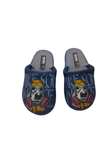 GEZER Boy's Navy Blue Ultra Light Puppy Patterned Indoor Slippers Gzrtr91741