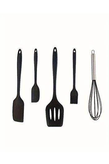 safestore 5 Pieces Black Silicone Spatula Set with Fireproof and Heat Resistant