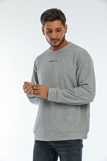 Superlife Süperlife Erkek Bisiklet Yaka Regular Fit Brooklyn Baskılı İnce Sweatshirt SPR22SW132