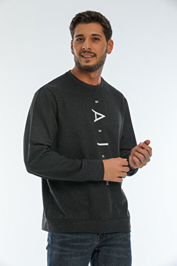 Superlife Süperlife Erkek Bisiklet Yaka Regular Fit AR Baskılı İnce Sweatshirt SPR22SW131