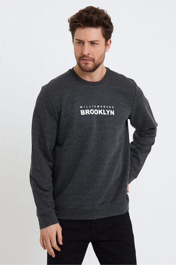 Superlife Süperlife Erkek Bisiklet Yaka Regular Fit Brooklyn Baskılı İnce Sweatshirt SPR23SW330