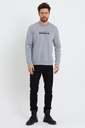 Superlife Süperlife Erkek Bisiklet Yaka Regular Fit Brooklyn Baskılı İnce Sweatshirt SPR23SW330