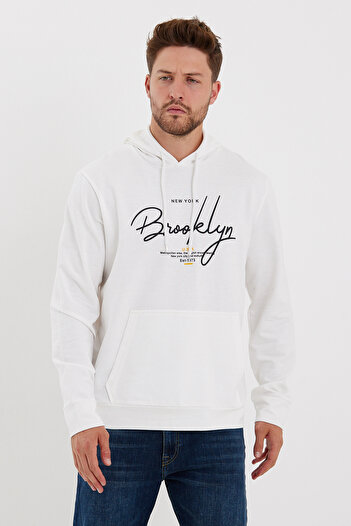 Superlife Süperlife Erkek Kapşonlu Regular Fit Brooklyn Baskılı İnce Sweatshirt SPR23SW361